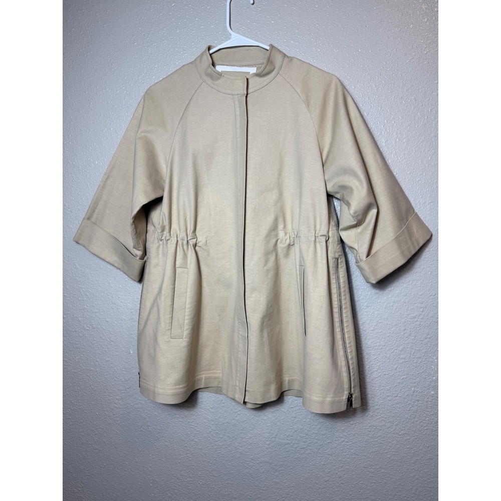 Lafayette 148 New York Petite Cotton Stretch Mesh Back Zip Jacket Beige P